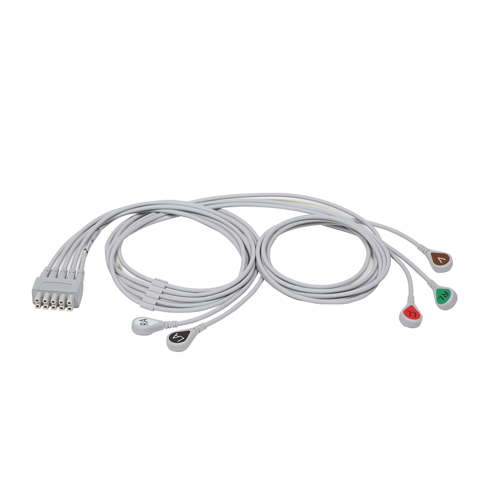 ECG Leadwire set, 5-lead, grouped, snap, AHA, mix 74 cm/29 in, 130 cm/51 in, 1/pack