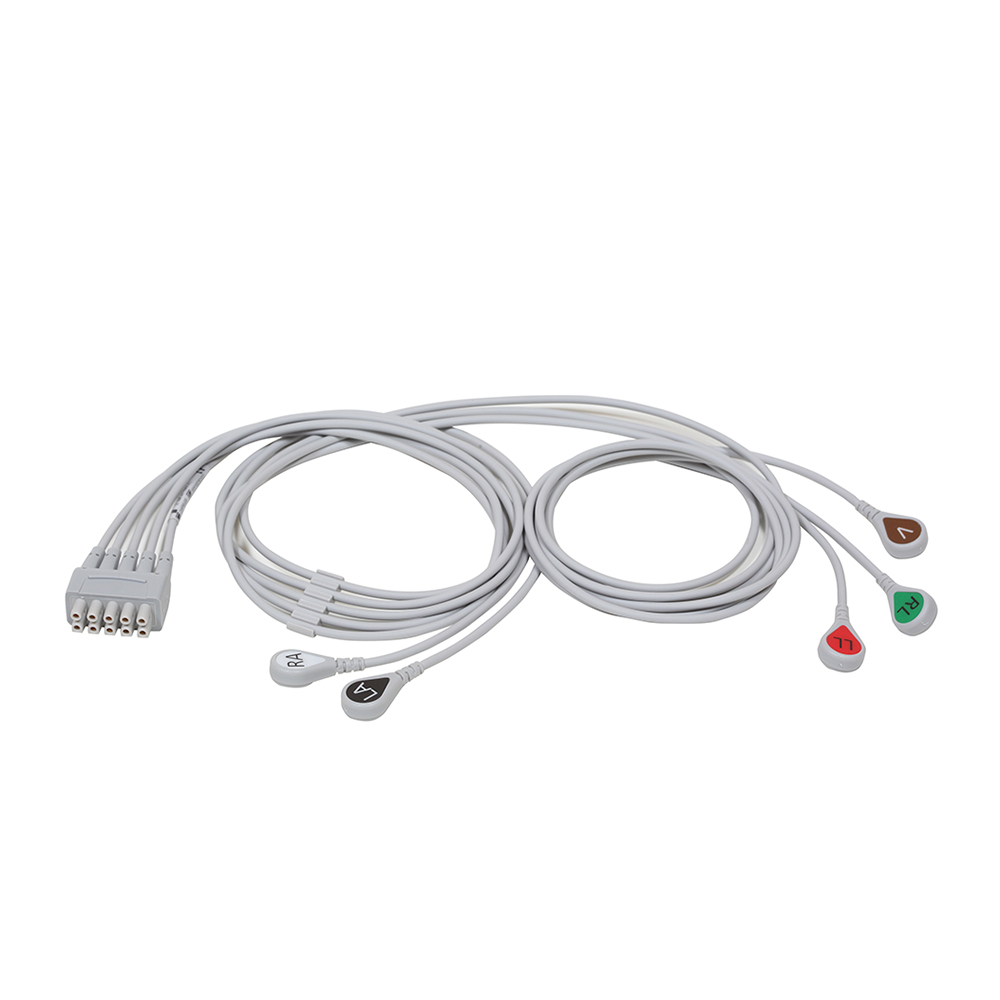 ECG Leadwire set, 5-lead, grouped, snap, AHA, mix 74 cm/29 in, 130 cm/51 in, 1/pack ECG Leadwire set, 5-lead, grouped, snap, AHA, mix 74 cm/29 in, 130 cm/51 in, 1/pack