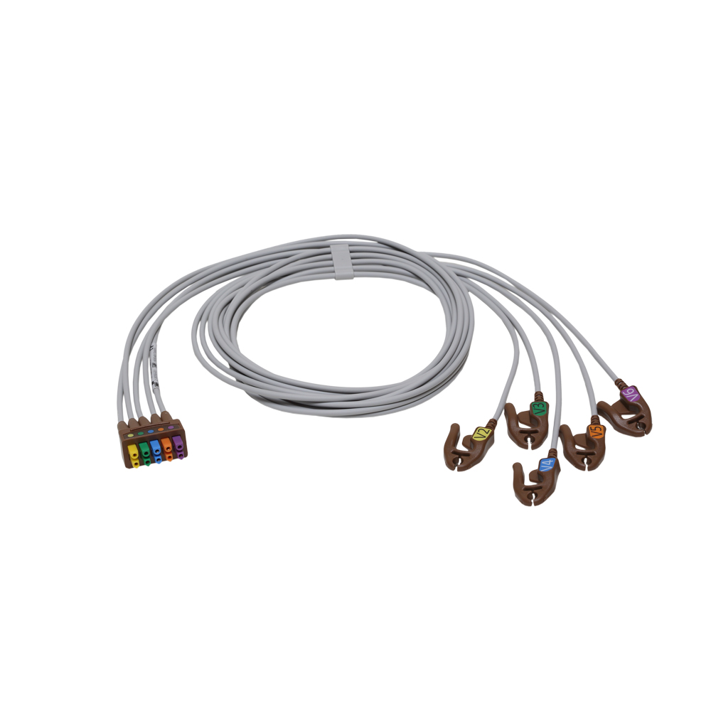 ECG Leadwire set, 5-lead V2-6, grabber, AHA, 130 cm/51 in, 1/pack ECG Leadwire set, 5-lead V2-6, grabber, AHA, 130 cm/51 in, 1/pack